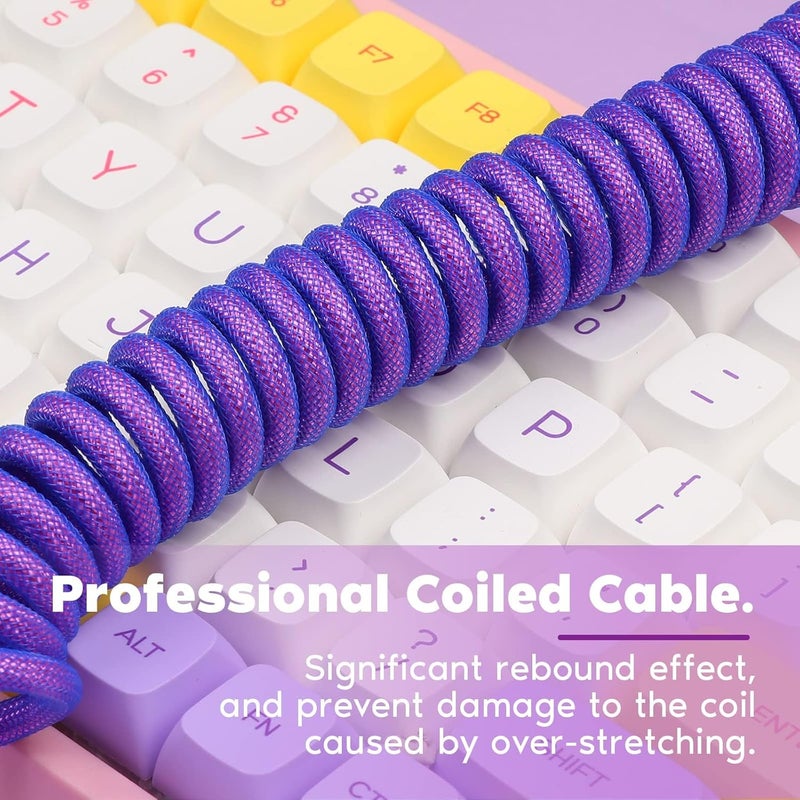EPOMAKER Mix 1.8m Coiled Type-C to USB A TPU Mechanical Keyboard Space Cable with Detachable Aviator Connector for Gaming Keyboard and Cellphone(Purple) - Image 4